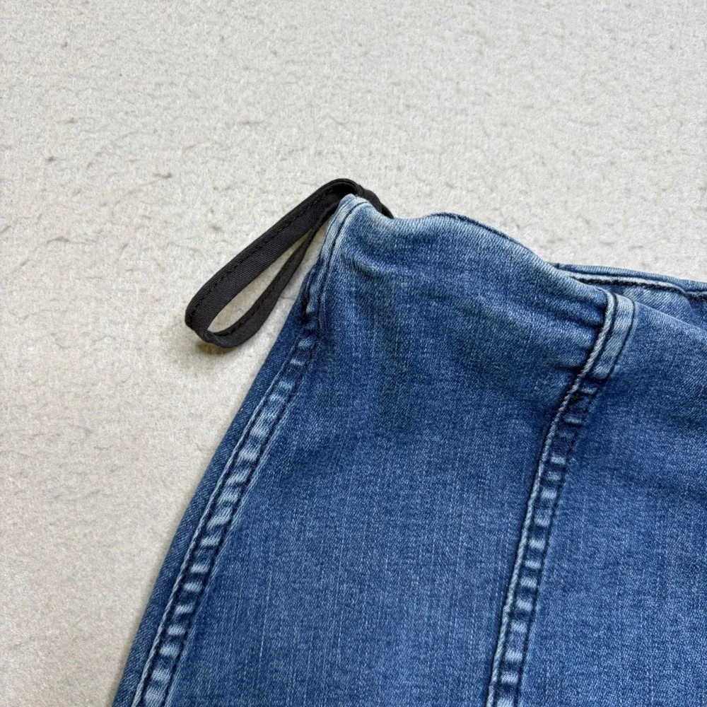 Free People Denim Skirt Womens 4 Blue Mini Seamed Back Zip Casual Boho S25